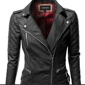 Faux leather motorcycle jacket